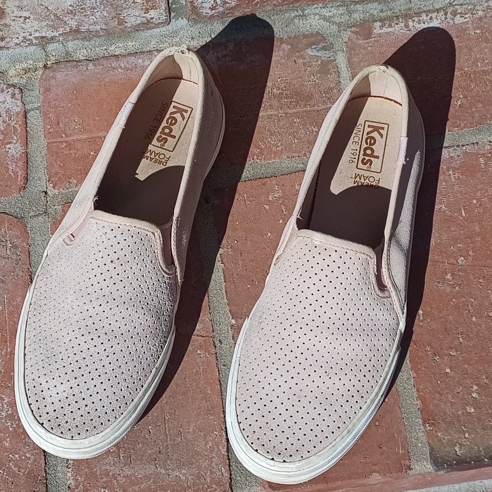 Keds Double Decker Suede Taupe Pink Dream Foam Slip-On Sneaker 8 Loafer preppy